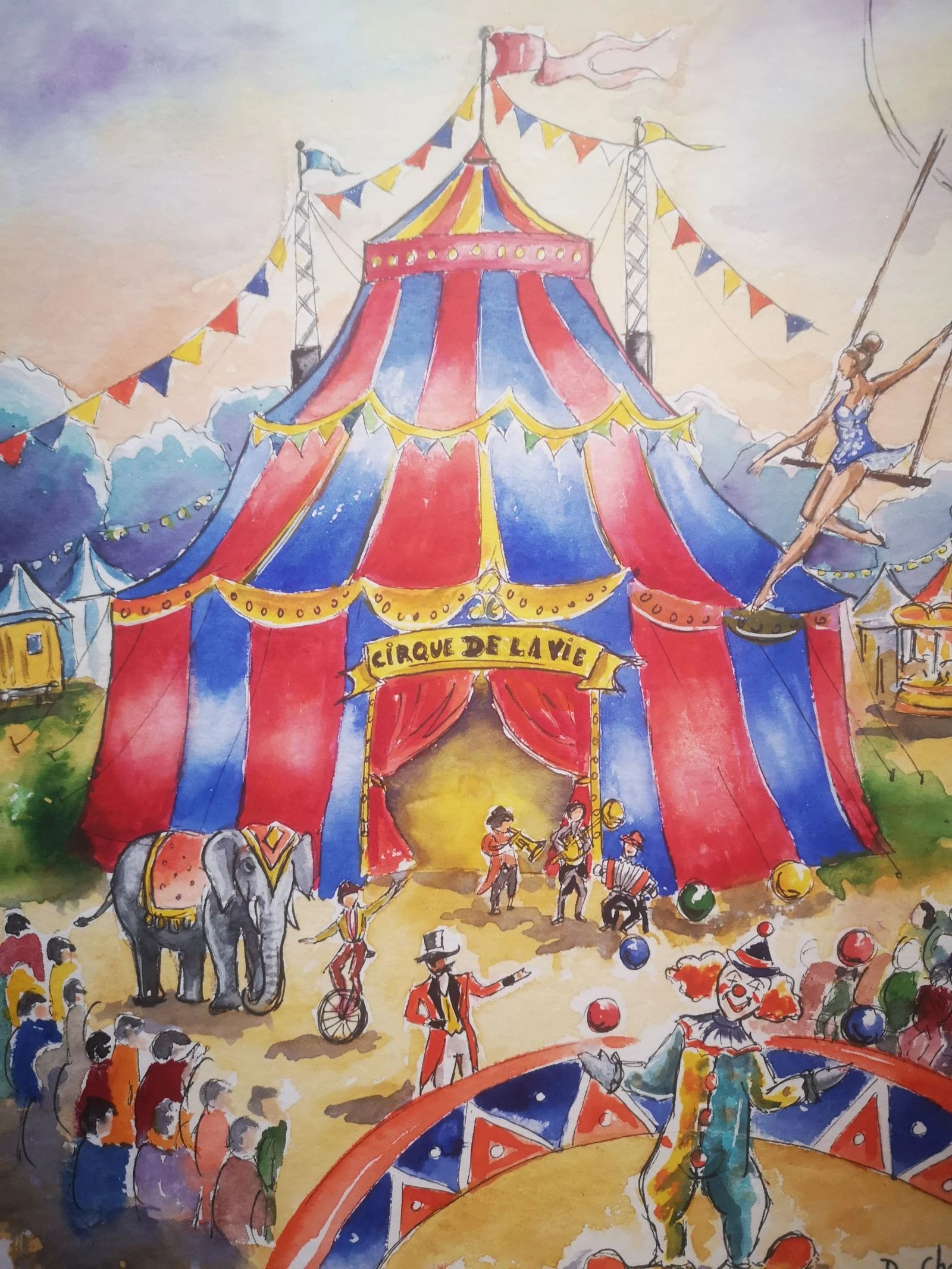 Handmade watercolor, unique and original "the big circus" – photo 4